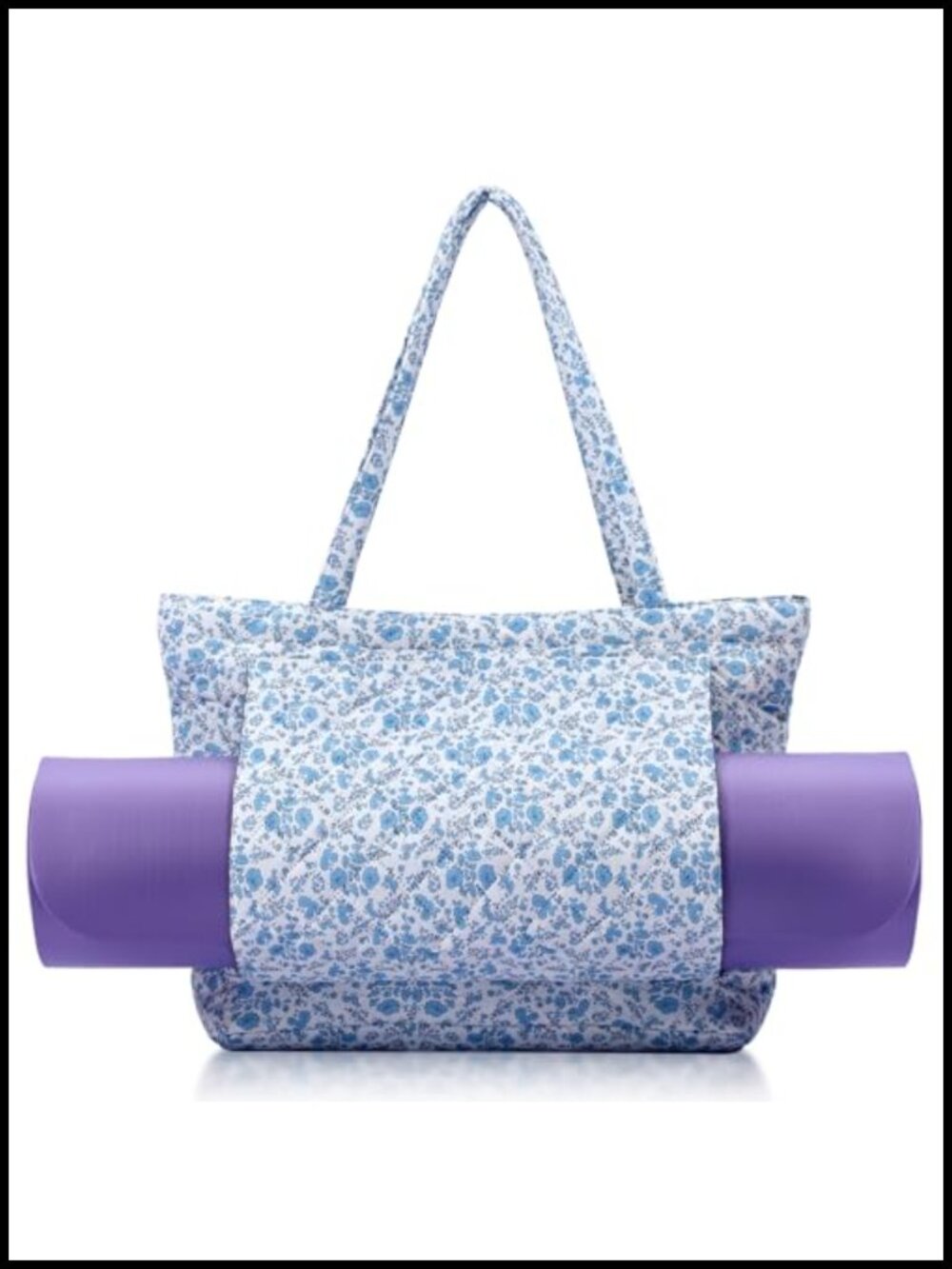 Quilted Floral Cotton Yoga Bag Tote with Mat Pocket
